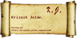 Krizsik Jolán névjegykártya