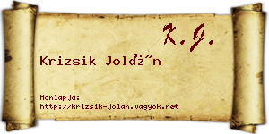 Krizsik Jolán névjegykártya